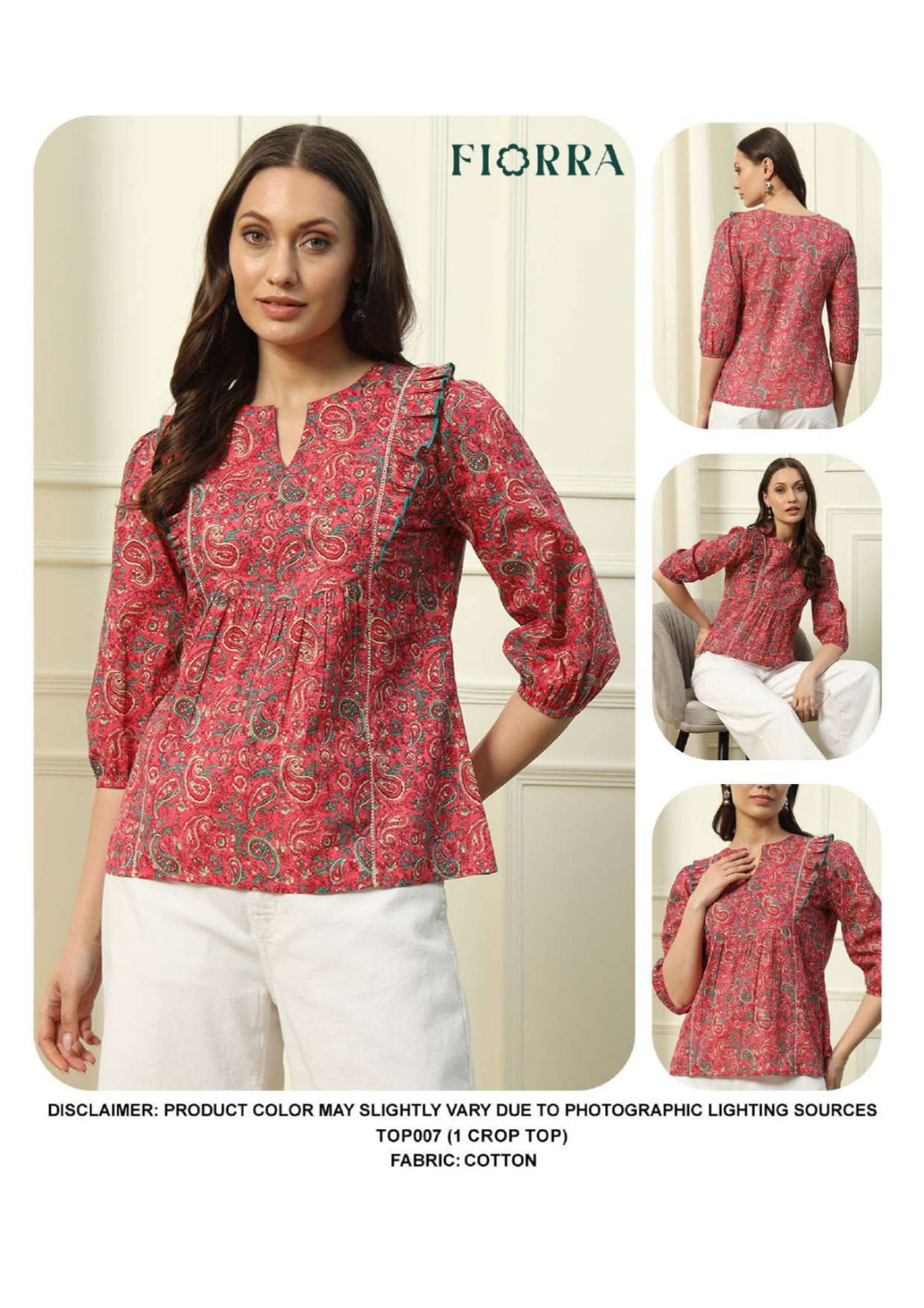 Fiorra TOP007 Pink Printed Cotton Western Top Wholesale Shop In Surat